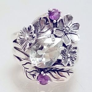 Or Paz Sterling Silver 925 Gemstone Floral Ring size 6